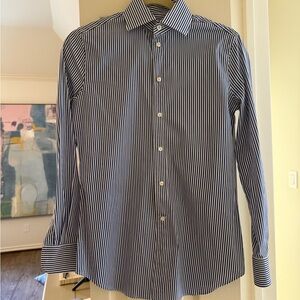 Ralph Lauren Navy and White Striped Dress Shirt Charmain Slim Fit Striped Shirt